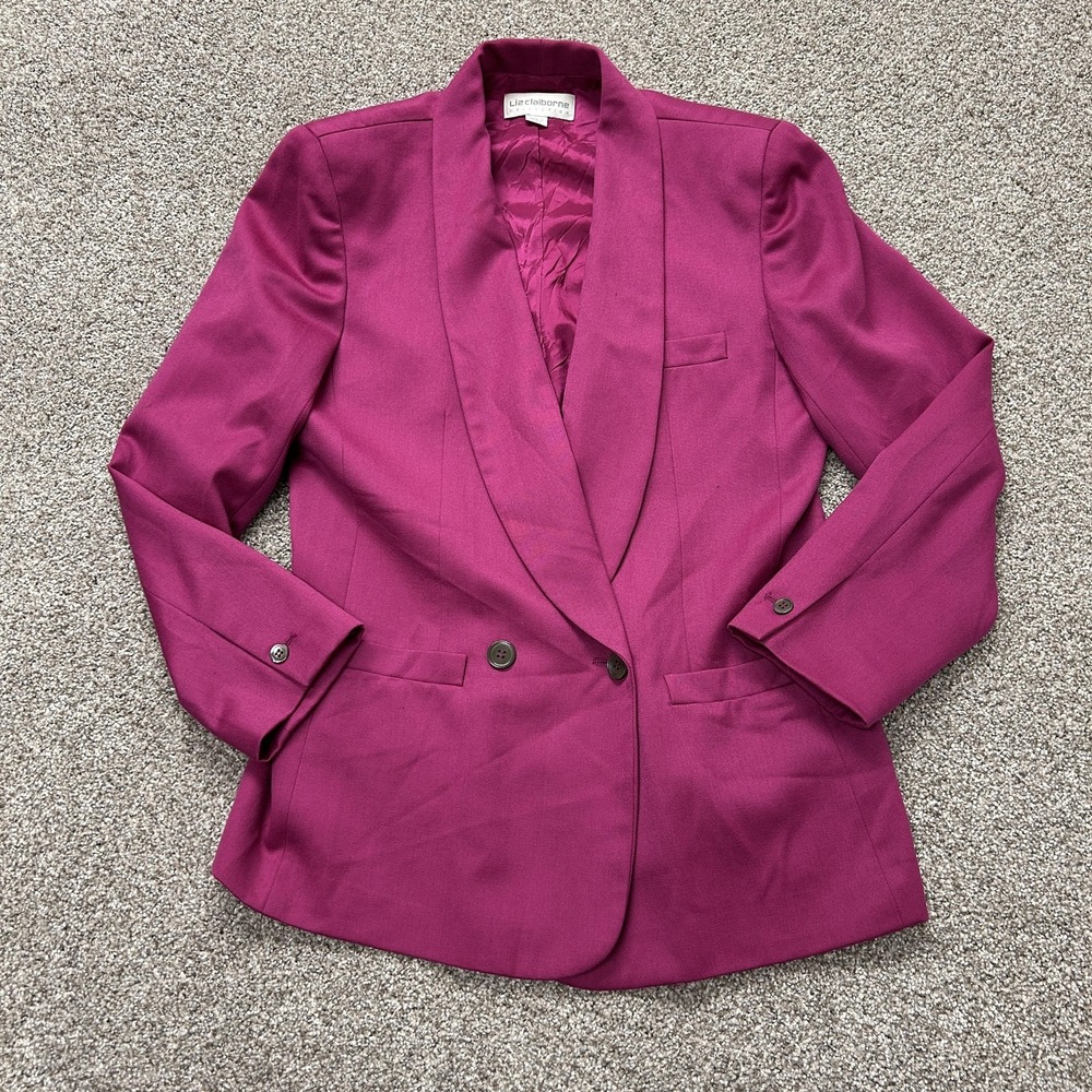 Liz Claiborne Blazer Jacket Womens 8 Pink Wool Shawl Collar 2 Button Lined